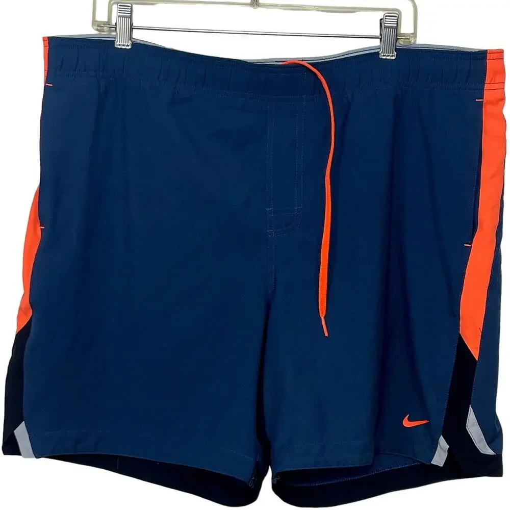 Men's Nike Blue and Orange Swim Trunks - Picture 1 of 2